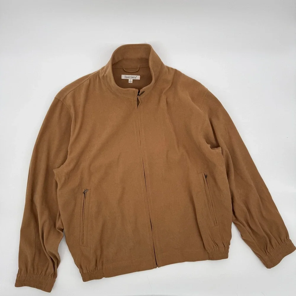 TravelSmith Track Suit Mens Large Brown Suede Microfiber Jacket Pants Set 77011
